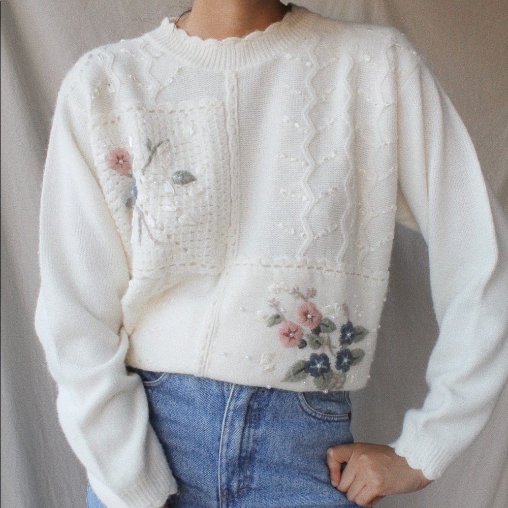 Vintage embroidered floral sweater